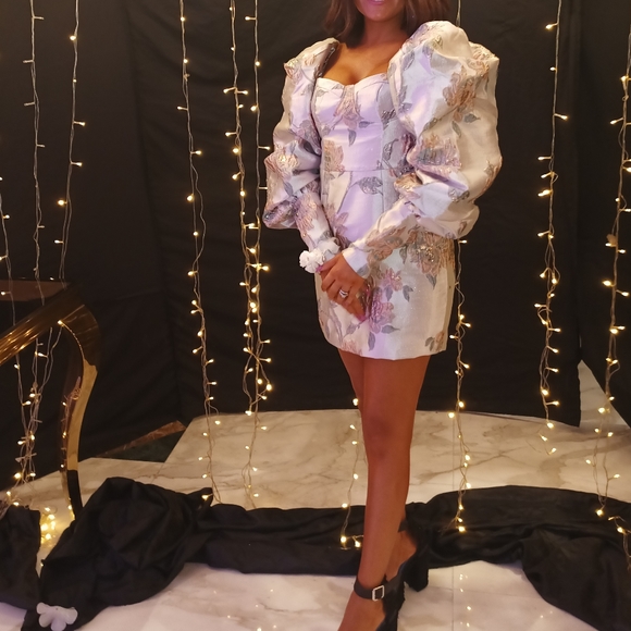 Puff long puffy sleeve mini floral dress small - Picture 2 of 6